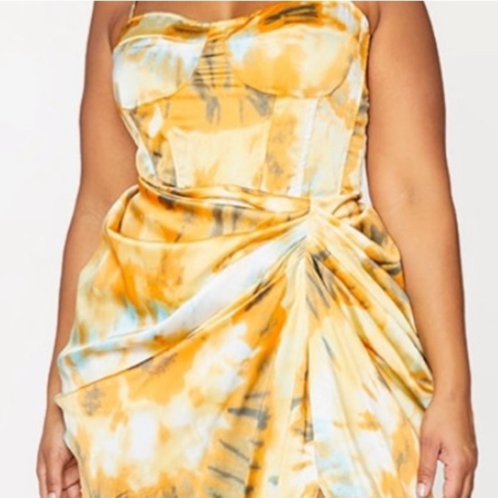 Orange Tie Dye Print Structured Corset Top